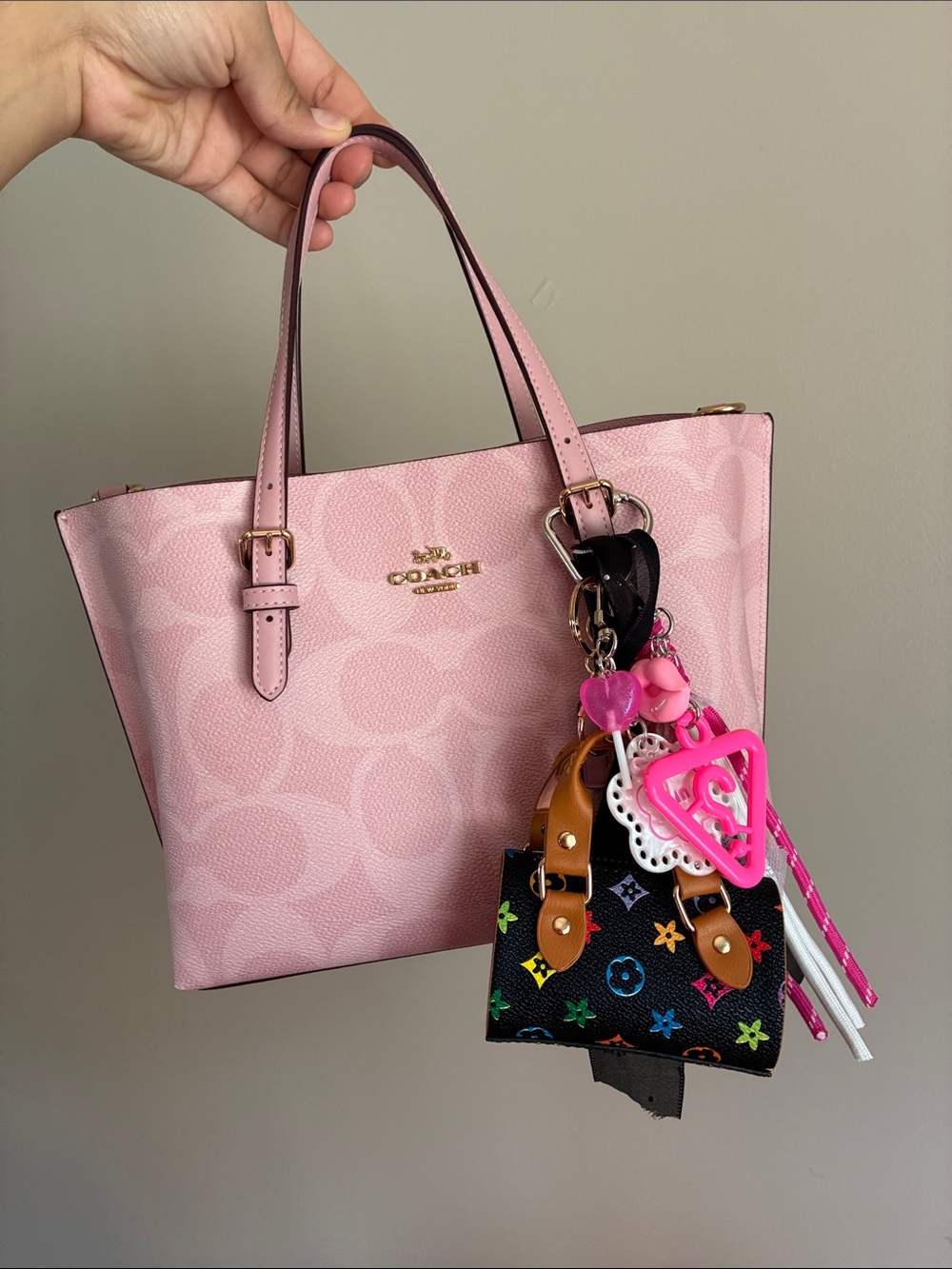 Multicolor Pink Tassel Mini Purse Keychain Bag Charm